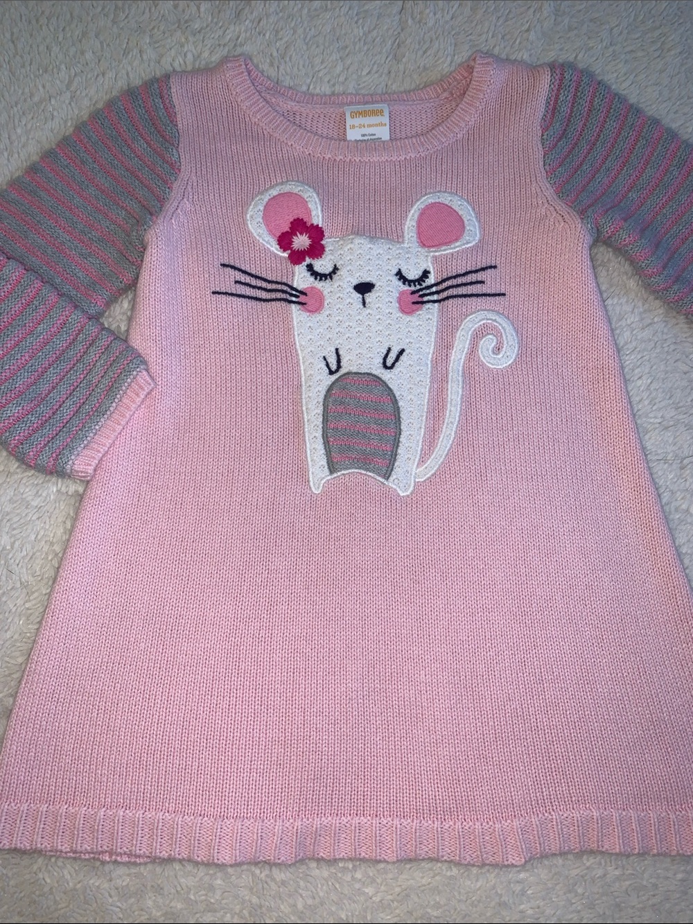 Gymboree Pink Mouse Sweater Dress 18-24M EUC